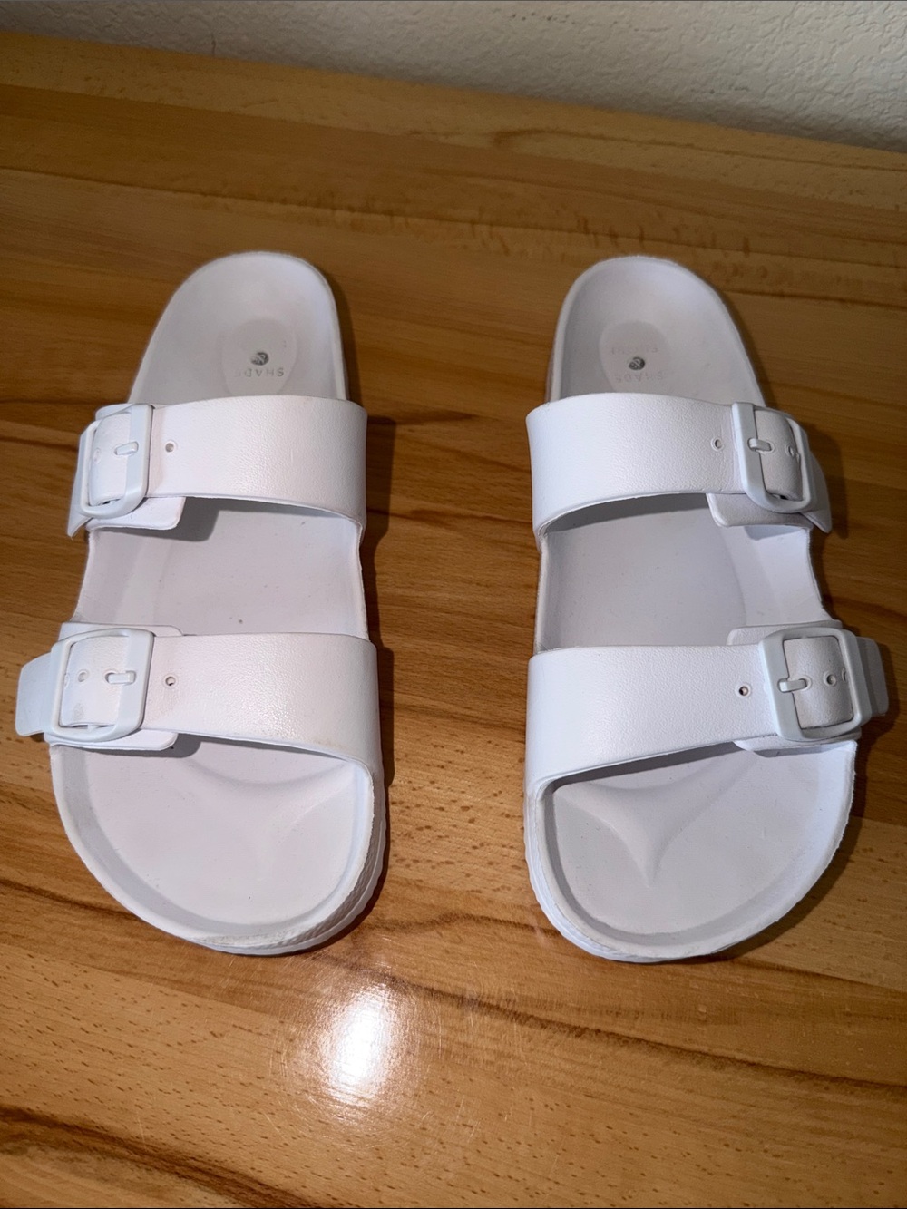 Shade & Shore White Double-Buckle Slide Sandals